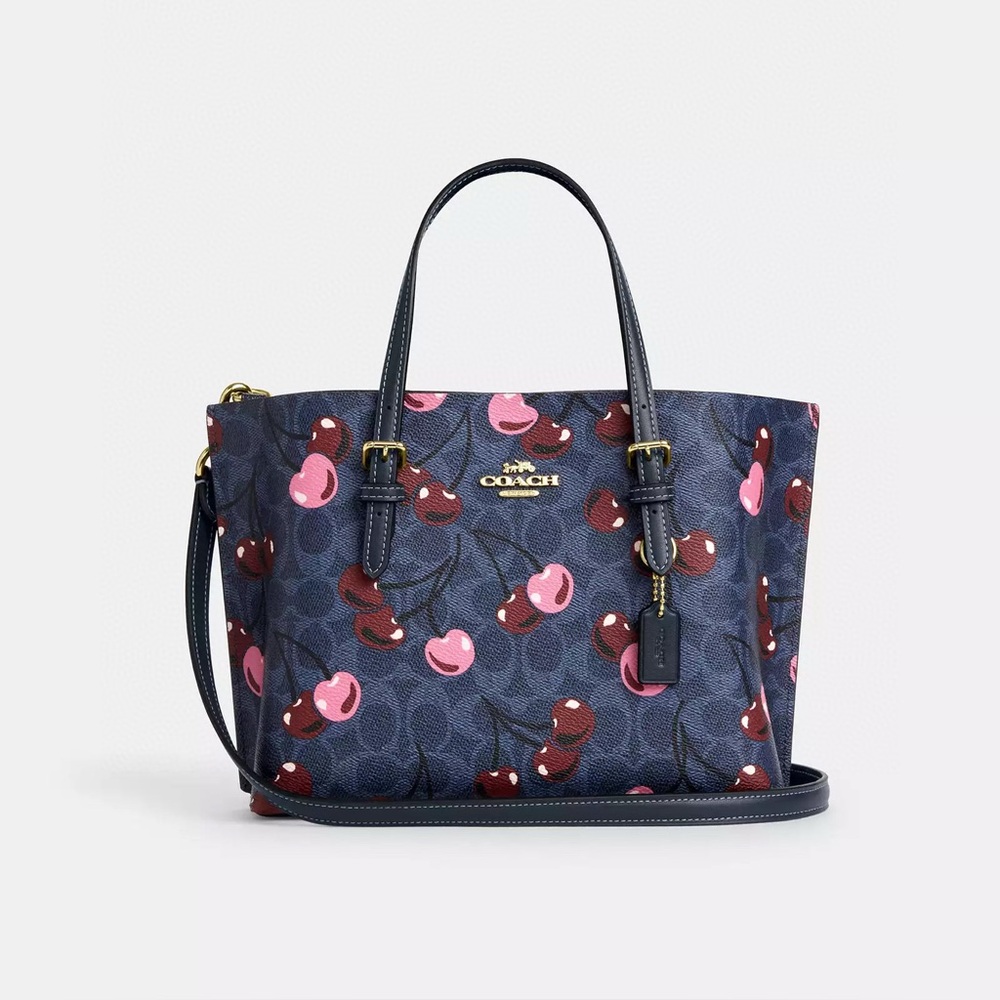 Coach Mollie Tote Bag 25 In Signature Canvas With Cherry Print Handbag NWT